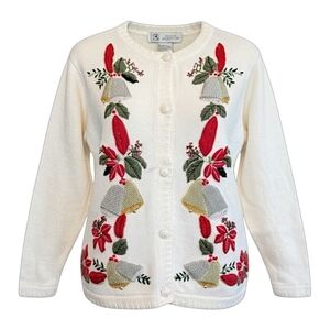 Vintage Studio Collection Embroidered Christmas Cardigan Sweater Sz M Holiday